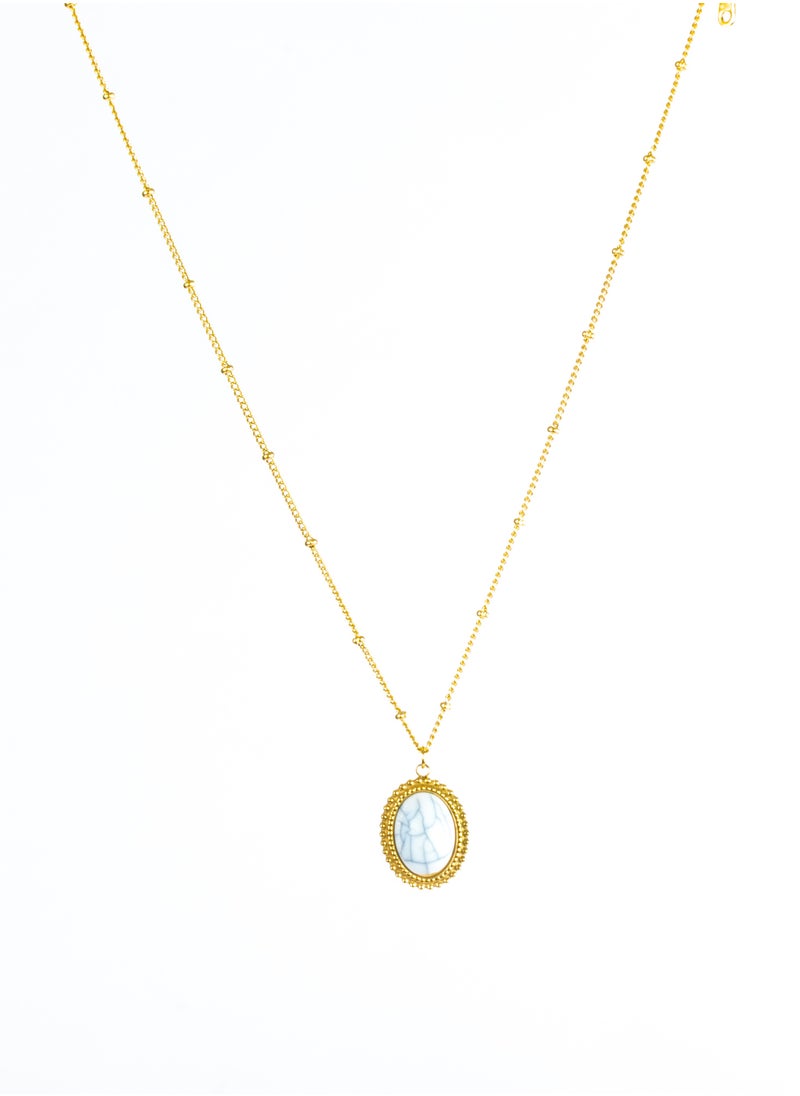 The Black Pearl Accessories Stainless Steel Necklace Gold with a White Marble Stone Pendant  - Image 2