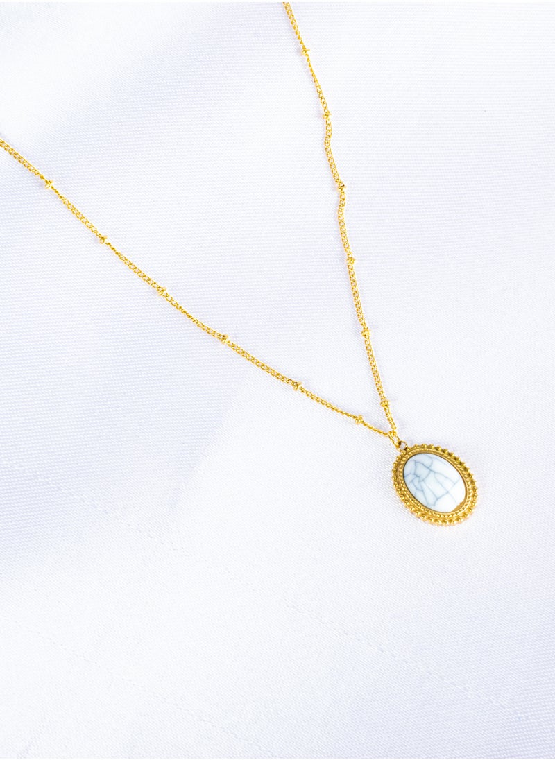 The Black Pearl Accessories Stainless Steel Necklace Gold with a White Marble Stone Pendant  - Image 3