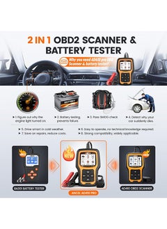 أنسيل جهاز اختبار بطارية ANCEL AD410 Pro 2 في 1، أداة تشخيص ماسح OBD2 لفحص محرك السيارة وأداة مسح قارئ رمز المحرك واختبار شحن البطارية 6 فولت 12 فولت 100-2000 CCA واختبار بدء التشغيل وبيانات EVAP المباشرة  - Image 3