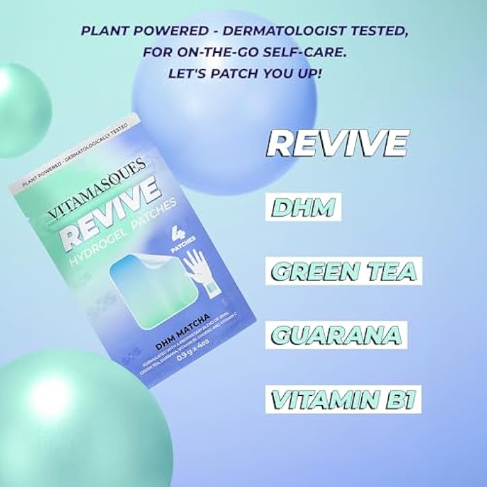 Vitamasques Recovery Patch, Reviveme Wellness Hydrogel Patch (3-Pack) - Revive Vitamin Patches with DHM, Green Tea, Guarana, & Vitamin B1 - Korean Skin Care Energy Patches for Adults - Image 3
