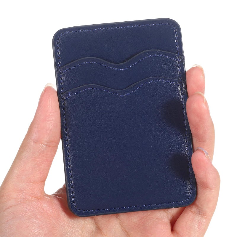 Dark Blue Pu Leather Adhesive Phone Wallet Card Holder with Double Slot for Women - Image 5