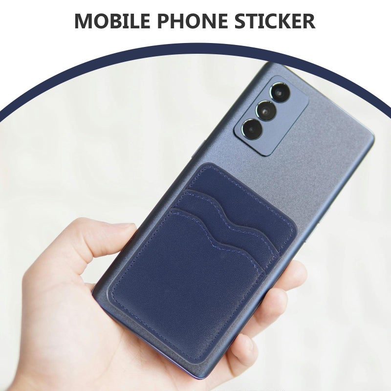 Dark Blue Pu Leather Adhesive Phone Wallet Card Holder with Double Slot for Women - Image 4