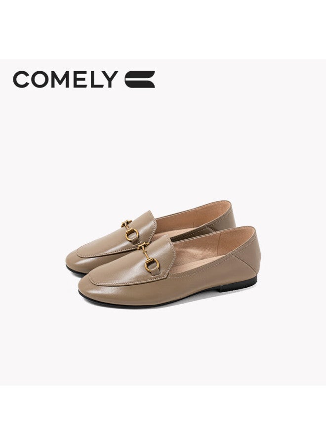 Comely Women's Loafers, Cow/sheepskin Flat Slip-on Shoes, Round Toe Comfortable Commuter Versatile Leather Shoes, Camel Color, Size 40 - Image 2