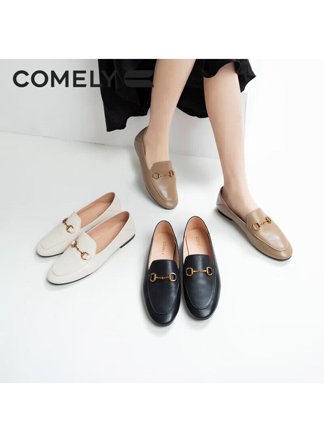 Comely Women's Loafers, Cow/sheepskin Flat Slip-on Shoes, Round Toe Comfortable Commuter Versatile Leather Shoes, Camel Color, Size 40 - Image 3