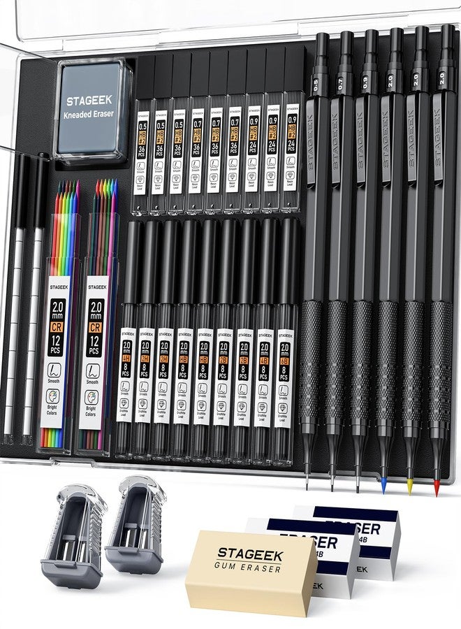 STAGEEK 35PCS Black Art Mechanical Pencil Set in Case，0.5 0.7 0.9 2.0 Graphite Metal Drawing Drafting Pencils, Sharpener Erasers 384PCS Lead Refills (6B 4B 2B HB 2H 4H Colors) for Writing Sketching - Image 1