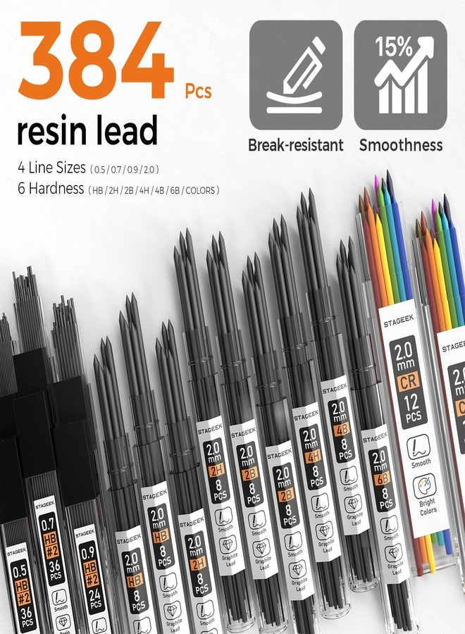 STAGEEK 35PCS Black Art Mechanical Pencil Set in Case，0.5 0.7 0.9 2.0 Graphite Metal Drawing Drafting Pencils, Sharpener Erasers 384PCS Lead Refills (6B 4B 2B HB 2H 4H Colors) for Writing Sketching - Image 5