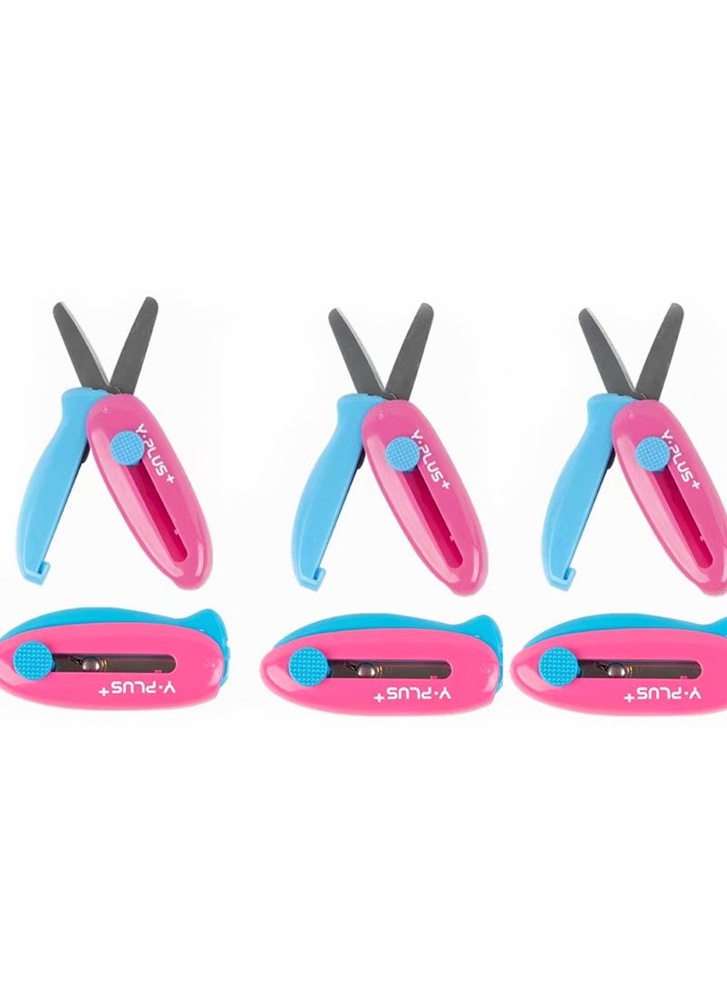 Excefore 3 Pack Retractable Small Scissors, Child Scissors with Cover, Suitable for Ages 3-5 Toddler Preschool Safety Scissors - Image 1
