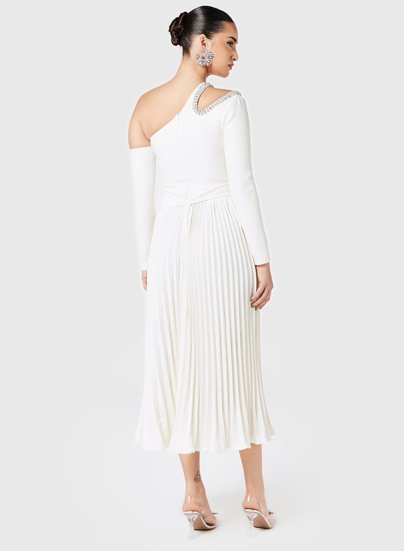 Threadz by Ajooni Embellished  Cutout Asymmetric Neck Pleated Dress  - Image 2