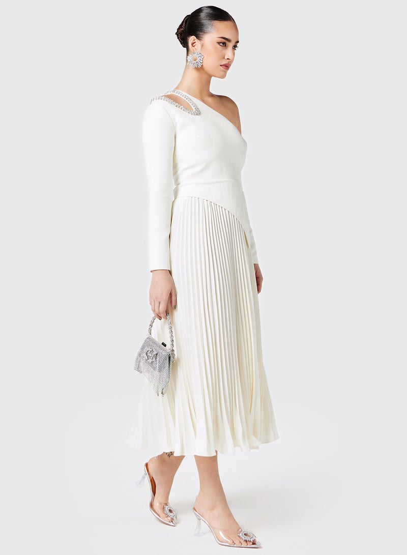 Threadz by Ajooni Embellished  Cutout Asymmetric Neck Pleated Dress  - Image 4