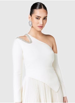 Threadz by Ajooni Embellished  Cutout Asymmetric Neck Pleated Dress  - Image 3