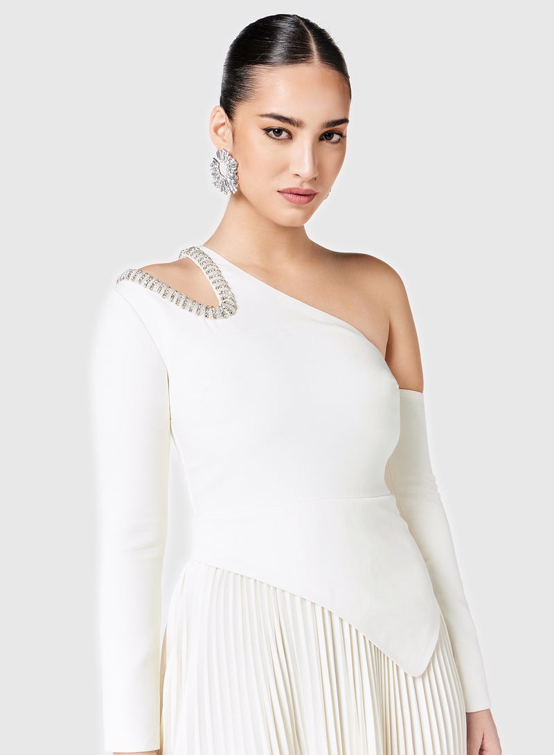 Threadz by Ajooni Embellished  Cutout Asymmetric Neck Pleated Dress  - Image 3