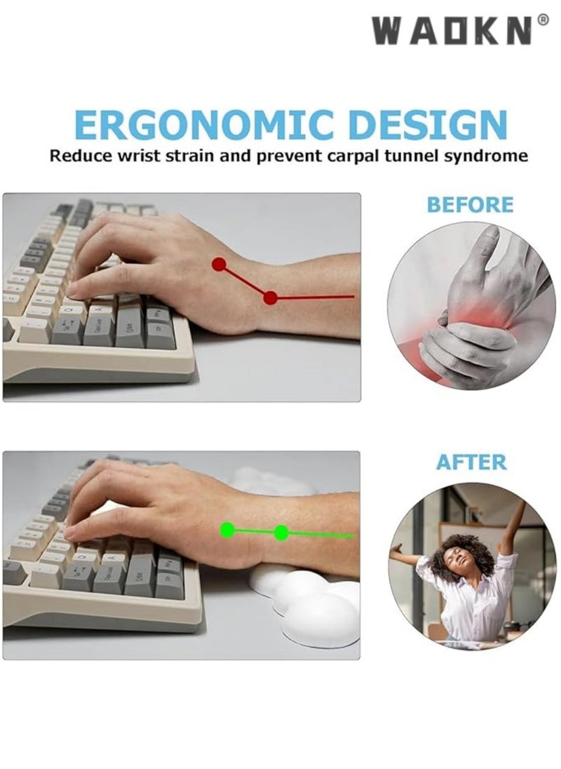 Cloud-Shaped Keyboard Wrist Rest, PU Leather Memory Foam Wrist Rest for Computer Keyboard, Ergonomic Pad and Cute Mouse Wrist Rest for Gaming, Office, Computer, Typing Pain Relief ,White