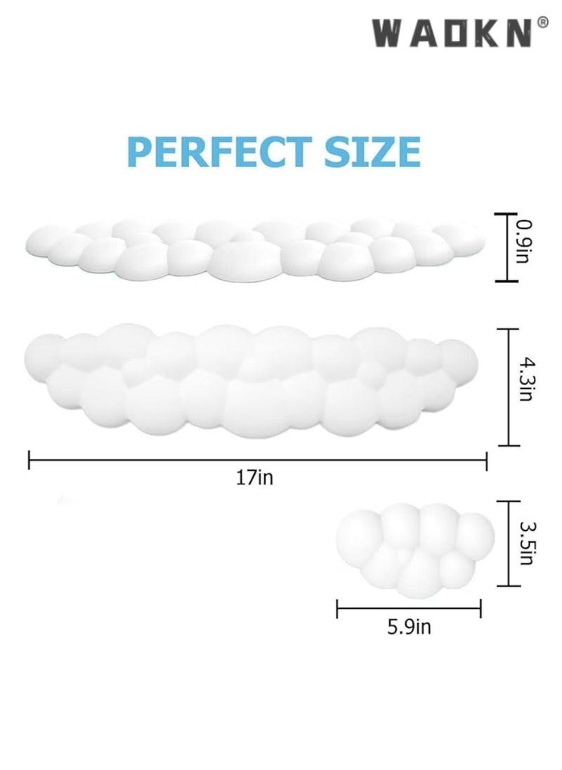Cloud-Shaped Keyboard Wrist Rest, PU Leather Memory Foam Wrist Rest for Computer Keyboard, Ergonomic Pad and Cute Mouse Wrist Rest for Gaming, Office, Computer, Typing Pain Relief ,White