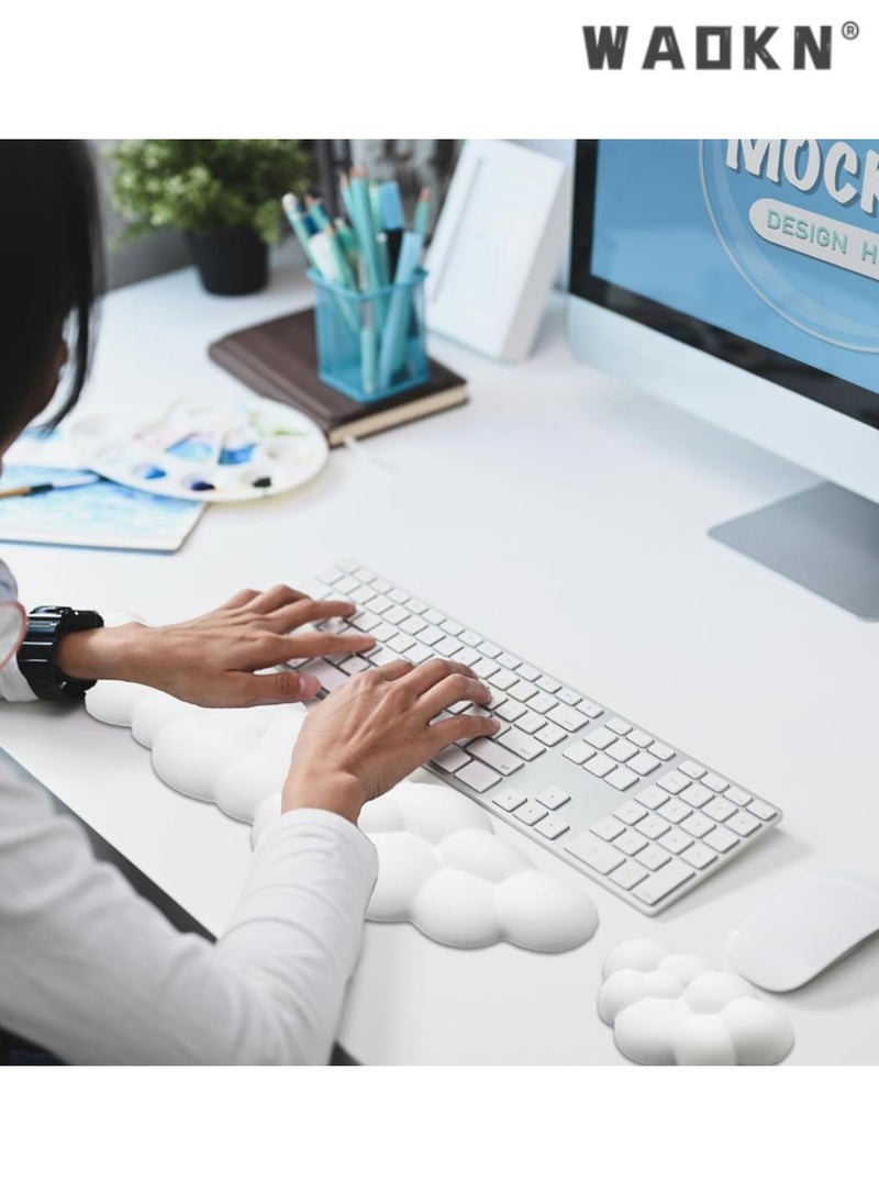 WAOKN Cloud-Shaped Keyboard Wrist Rest, PU Leather Memory Foam Wrist Rest for Computer Keyboard, Ergonomic Pad and Cute Mouse Wrist Rest for Gaming, Office, Computer, Typing Pain Relief ,White  - Image 4