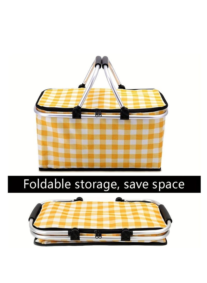 Portable Insulated Picnic Basket - Yellow, Aluminum Frame, Foldable Food and Drink Cooler for Outdoor Camping and Beach - pzsku/Z2C37E4F60E4960B582E1Z/45/_/1721290047/cbb85959-efc0-4e0a-8dd7-63e680831e2a