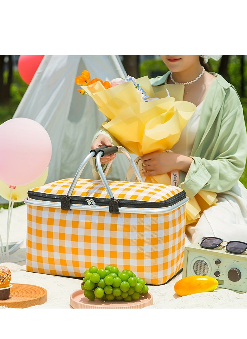 Portable Insulated Picnic Basket - Yellow, Aluminum Frame, Foldable Food and Drink Cooler for Outdoor Camping and Beach - pzsku/Z2C37E4F60E4960B582E1Z/45/_/1721290047/f4b8e659-bcd3-4220-9c3b-9e9e5a1b0350