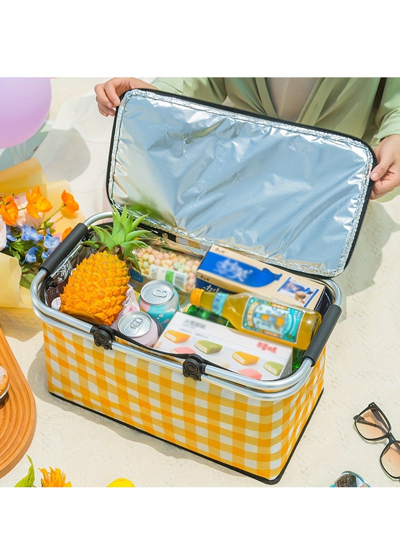 Portable Insulated Picnic Basket - Yellow, Aluminum Frame, Foldable Food and Drink Cooler for Outdoor Camping and Beach - pzsku/Z2C37E4F60E4960B582E1Z/45/_/1721290048/8752b1b3-3472-4729-884d-6a865dafbb47