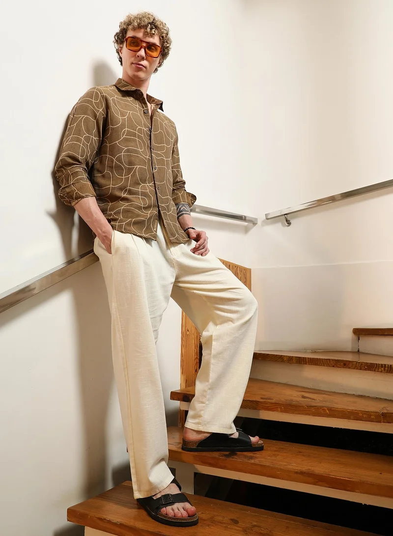 CAHOOT  Men's Brown Abstract Print Cotton Blend Full Sleeve Shirt for Men | Best Price UAE