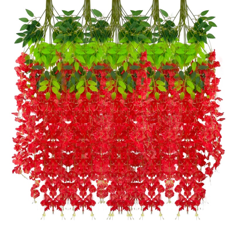 Luerbi Artificial Red Wisteria Flower Vines  3.77 Feet Red Wisteria Hanging Flowers Garland  24 Pack Fake Red Silk Wisteria  RedHanging Vines for Photo Backdrop  Red Wisteria Garland Decor - Image 1