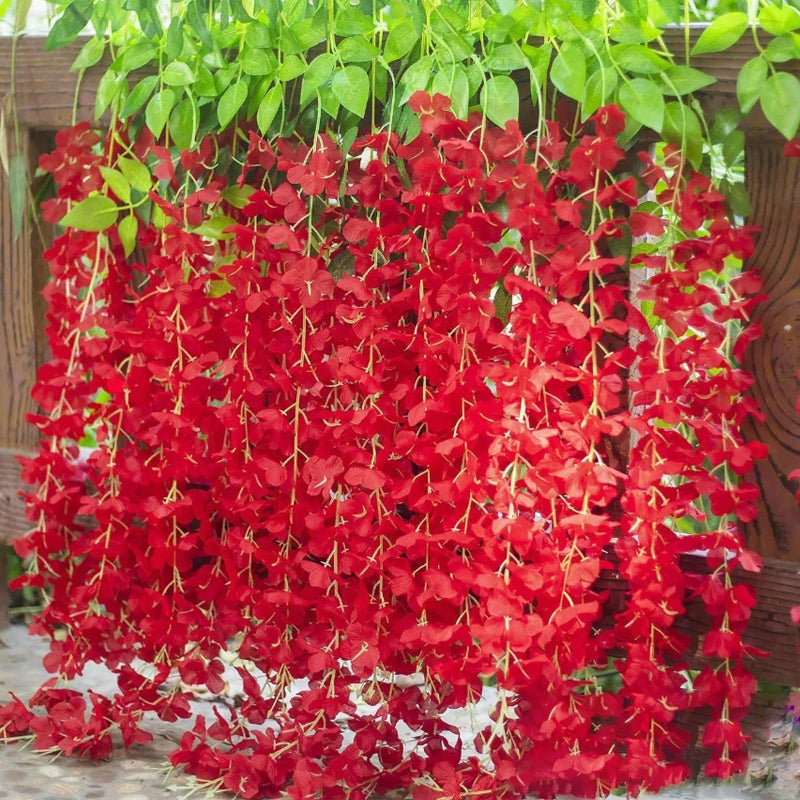 Luerbi Artificial Red Wisteria Flower Vines  3.77 Feet Red Wisteria Hanging Flowers Garland  24 Pack Fake Red Silk Wisteria  RedHanging Vines for Photo Backdrop  Red Wisteria Garland Decor - Image 4