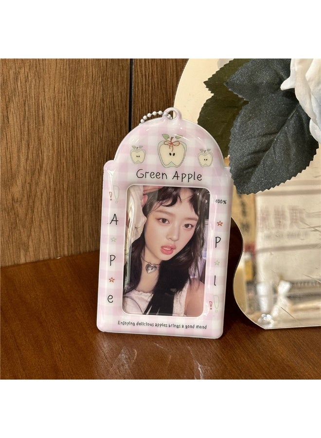 NIBEMINENT 1 - Piece Pink Green Apple Kpop Photo Card Holder Pendant Key Chain ID Badge Holder ID Card Holder Photo Card Protector for School ID Office ID Access Card for Women Girls  - Image 2