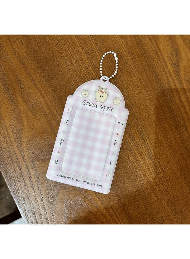 NIBEMINENT 1 - Piece Pink Green Apple Kpop Photo Card Holder Pendant Key Chain ID Badge Holder ID Card Holder Photo Card Protector for School ID Office ID Access Card for Women Girls  - Image 1