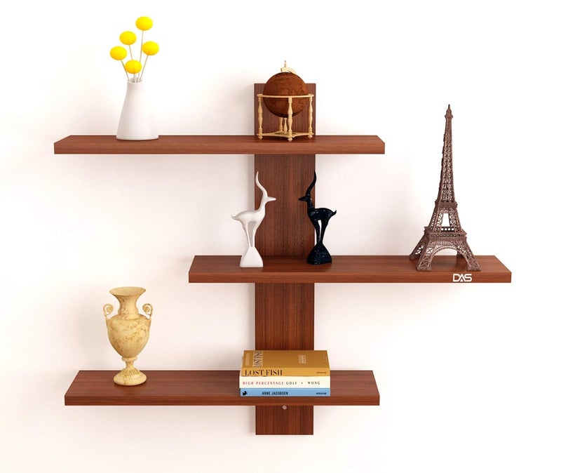 DAS Wall Mounted Engineered Wood Wall Décor Shelf/Shelves Display Rack for Living Room Classic Walnut (3 Shelves)- Dorit - Image 1