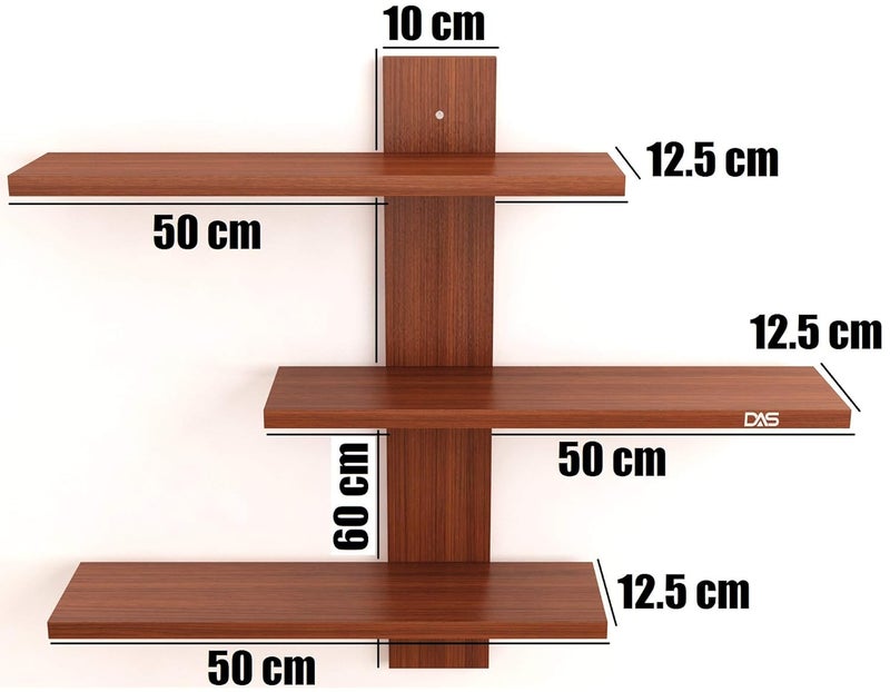 DAS Wall Mounted Engineered Wood Wall Décor Shelf/Shelves Display Rack for Living Room Classic Walnut (3 Shelves)- Dorit - Image 2
