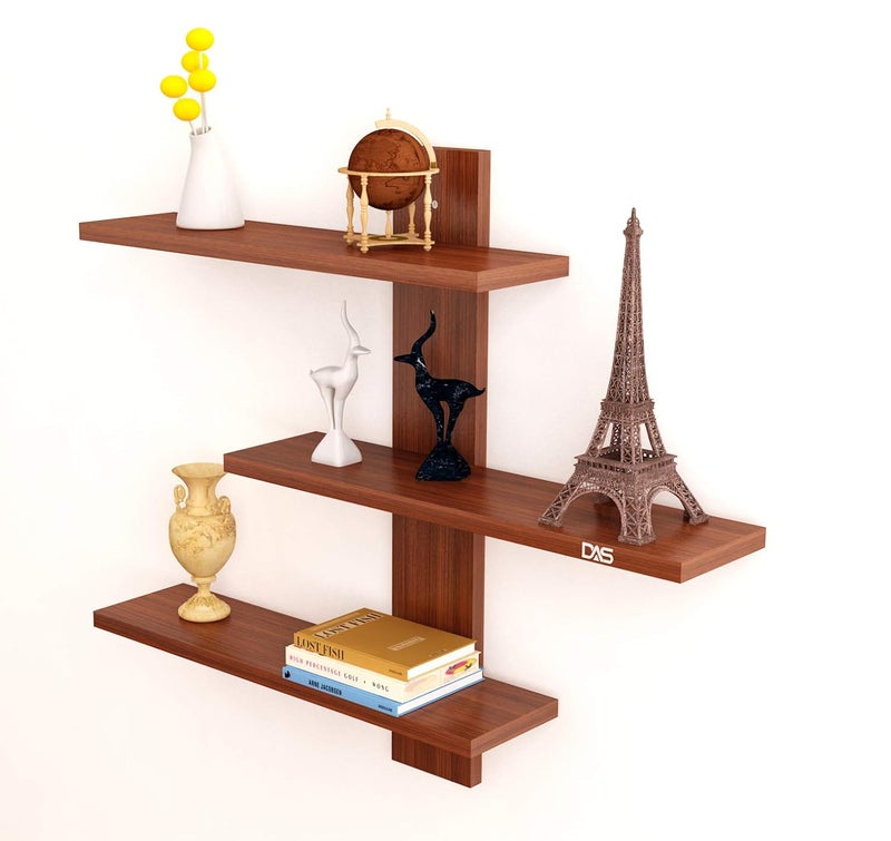 DAS Wall Mounted Engineered Wood Wall Décor Shelf/Shelves Display Rack for Living Room Classic Walnut (3 Shelves)- Dorit - Image 4