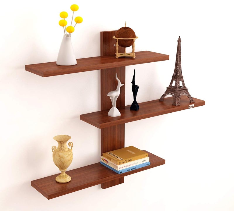 DAS Wall Mounted Engineered Wood Wall Décor Shelf/Shelves Display Rack for Living Room Classic Walnut (3 Shelves)- Dorit - Image 3