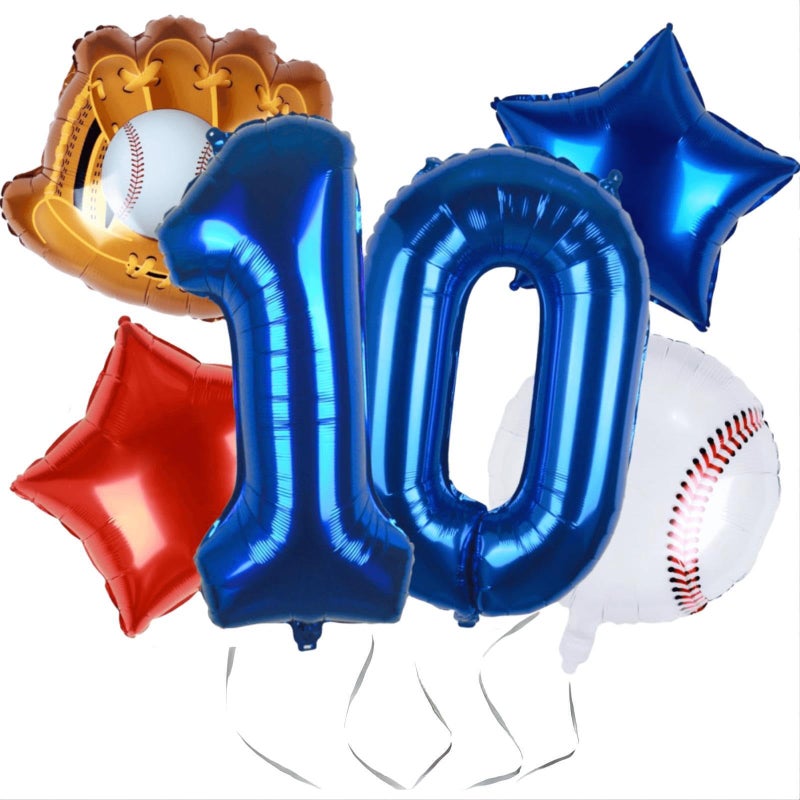 Kwuz Baseball Balloons 10th Birthday Decorations for Boys Baseball Birthday Decoration Sports Theme Party Supplies 32Inch Foil Mylar Number 10 Balloon Navy Blue Red White Sports Balloon Arch Kits - Image 2