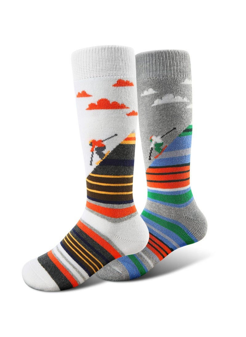 CMGTYYD 2 Pairs Ski Socks Kids Winter Warm Socks, Skiing Snowboard Skating Socks for Boys and Girls Toddler 2 Color  - Image 1