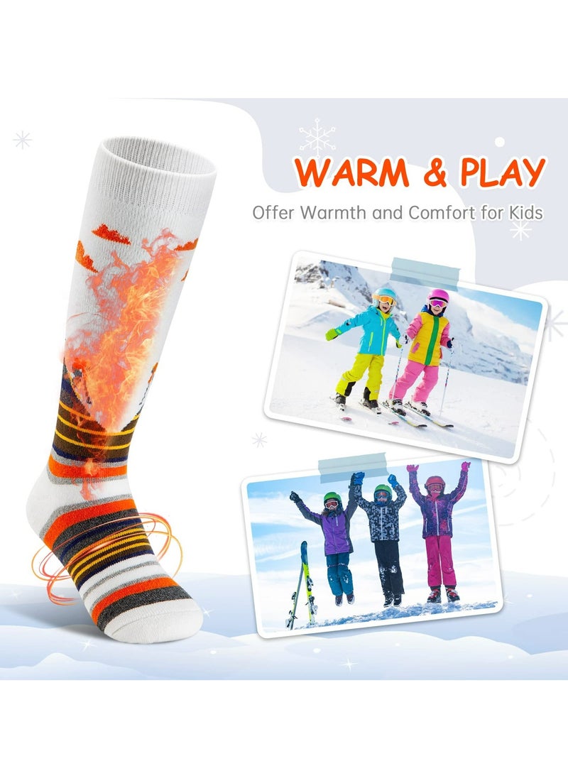 CMGTYYD 2 Pairs Ski Socks Kids Winter Warm Socks, Skiing Snowboard Skating Socks for Boys and Girls Toddler 2 Color  - Image 5