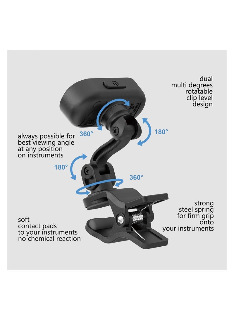 Excefore موالف قابل لإعادة الشحن، موالف لوني للجيتار والباس واليوكاليل وآلات النفخ، درجة 410-460 هرتز، شاشة TFT عالية الدقة سهلة القراءة في الضوء الساطع، ضبط سريع ودقيق - Image 4