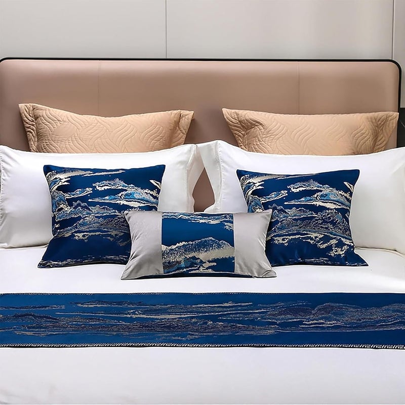 Bed Runners, Silky Soft Bed Throws, Bed End Scarf Towel, for Hotel Home Bedrooms Protection,Blue-2*Cases(45x45cm) - Image 3