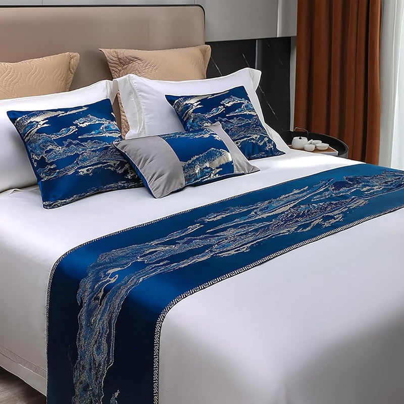 Bed Runners, Silky Soft Bed Throws, Bed End Scarf Towel, for Hotel Home Bedrooms Protection,Blue-2*Cases(45x45cm) - Image 1