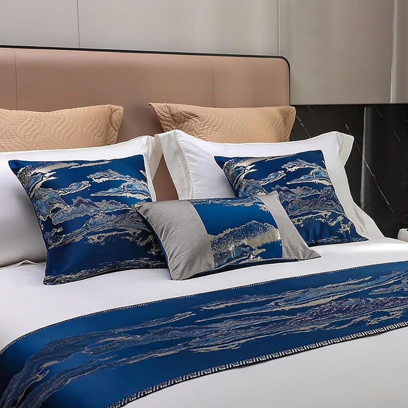 Bed Runners, Silky Soft Bed Throws, Bed End Scarf Towel, for Hotel Home Bedrooms Protection,Blue-2*Cases(45x45cm) - Image 2