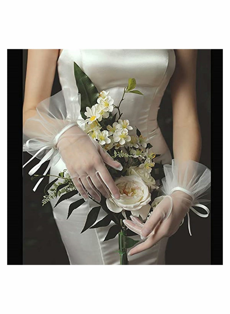 KASTWAVE Short Ladies Lace Gloves, Tea Party Gloves Costumes Gloves for Wedding Dinner Party Floral Lace Gloves for Bridal Elegant Short Lace Gloves Wrist Lace Gloves for Wedding Opera Dinner Party - Image 4