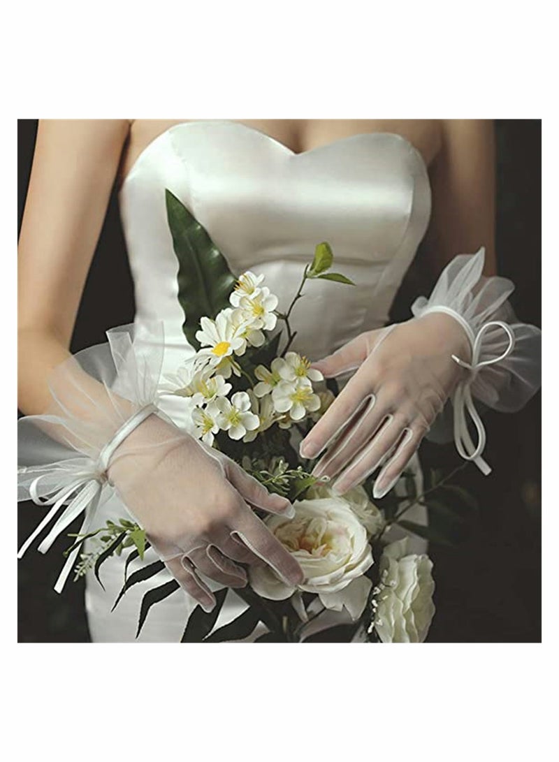 KASTWAVE Short Ladies Lace Gloves, Tea Party Gloves Costumes Gloves for Wedding Dinner Party Floral Lace Gloves for Bridal Elegant Short Lace Gloves Wrist Lace Gloves for Wedding Opera Dinner Party - Image 5