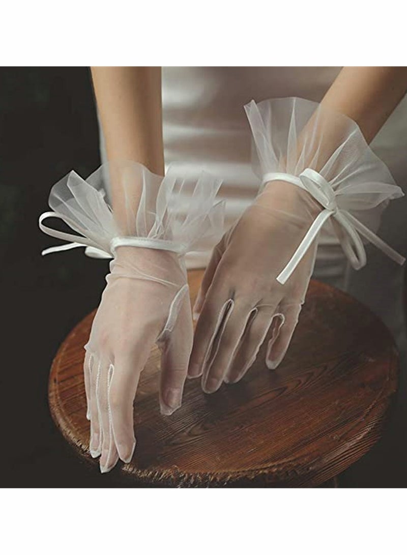 KASTWAVE Short Ladies Lace Gloves, Tea Party Gloves Costumes Gloves for Wedding Dinner Party Floral Lace Gloves for Bridal Elegant Short Lace Gloves Wrist Lace Gloves for Wedding Opera Dinner Party - Image 3