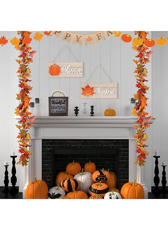 Generic Thanksgiving Wood Hanging Sign Letter Harvest Blessings Front Door Sign Wreath Door Hanger Sign for Wall Rustic Farmhouse Party Decoration  - Image 2