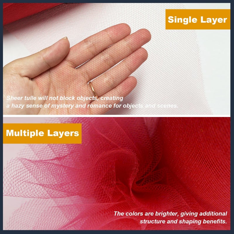 Ableme Deco Red Tulle Fabric Roll 6 Inch by 100 Yards (300 ft) Tulle Ribbon Sheer Mesh Netting for DIY Tutu Skirt Gift Wrapping Wedding Baby Shower Birthday Halloween Party Decorations Crafts, 34 Colors (Red) - Image 4