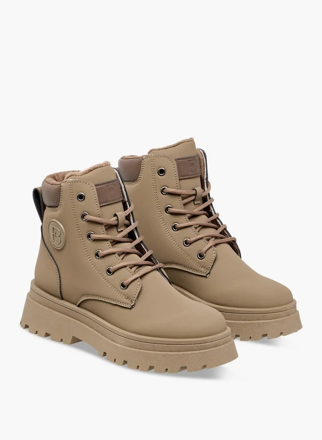 Flora Bella By Shoexpress Panelled Ankle Boots with Lace-Up Closure