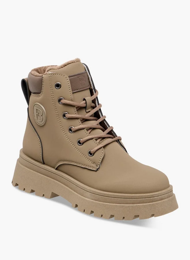 Flora Bella By Shoexpress Panelled Ankle Boots with Lace-Up Closure