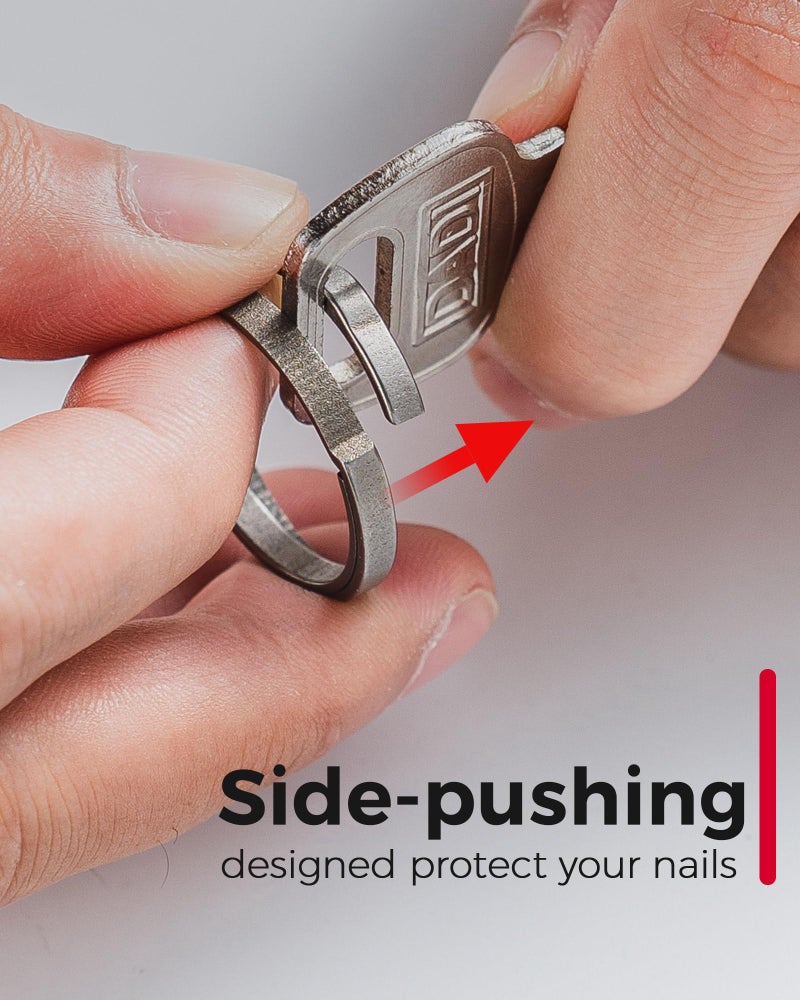 FEGVE Titanium Key Chain Clip with Side-Pushing Key Ring & 2/3inch D Ring for Car Fob Keys - Grey - Image 3
