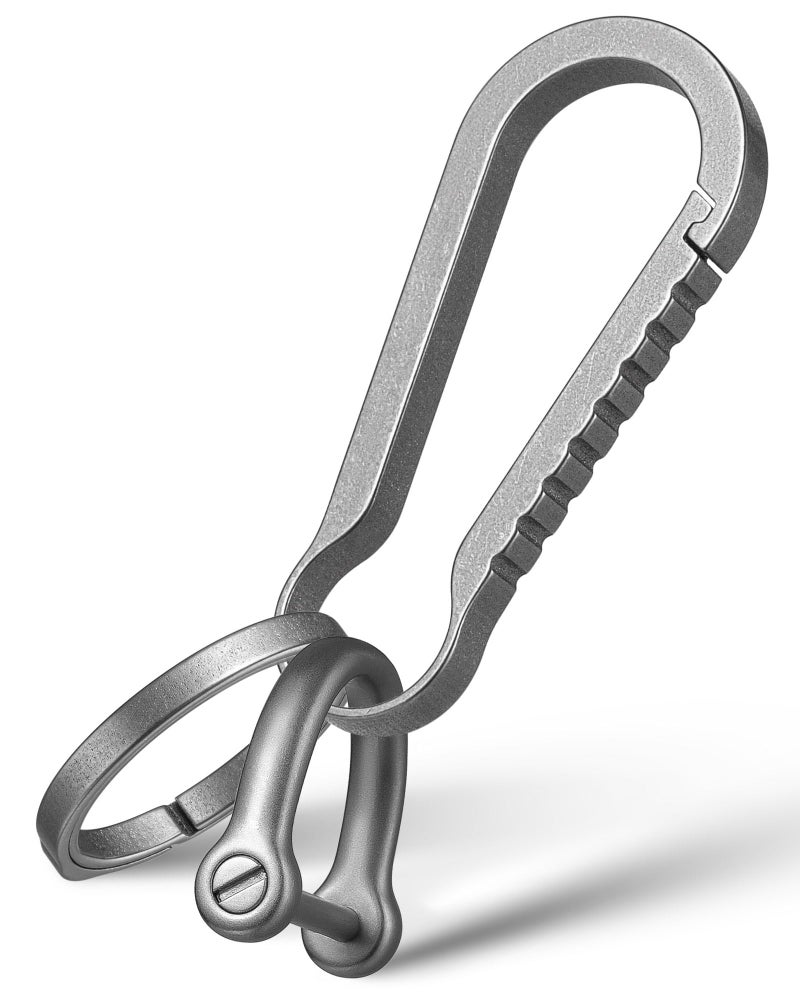 FEGVE Titanium Key Chain Clip with Side-Pushing Key Ring & 2/3inch D Ring for Car Fob Keys - Grey - Image 1
