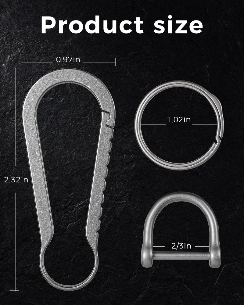 FEGVE Titanium Key Chain Clip with Side-Pushing Key Ring & 2/3inch D Ring for Car Fob Keys - Grey - Image 2