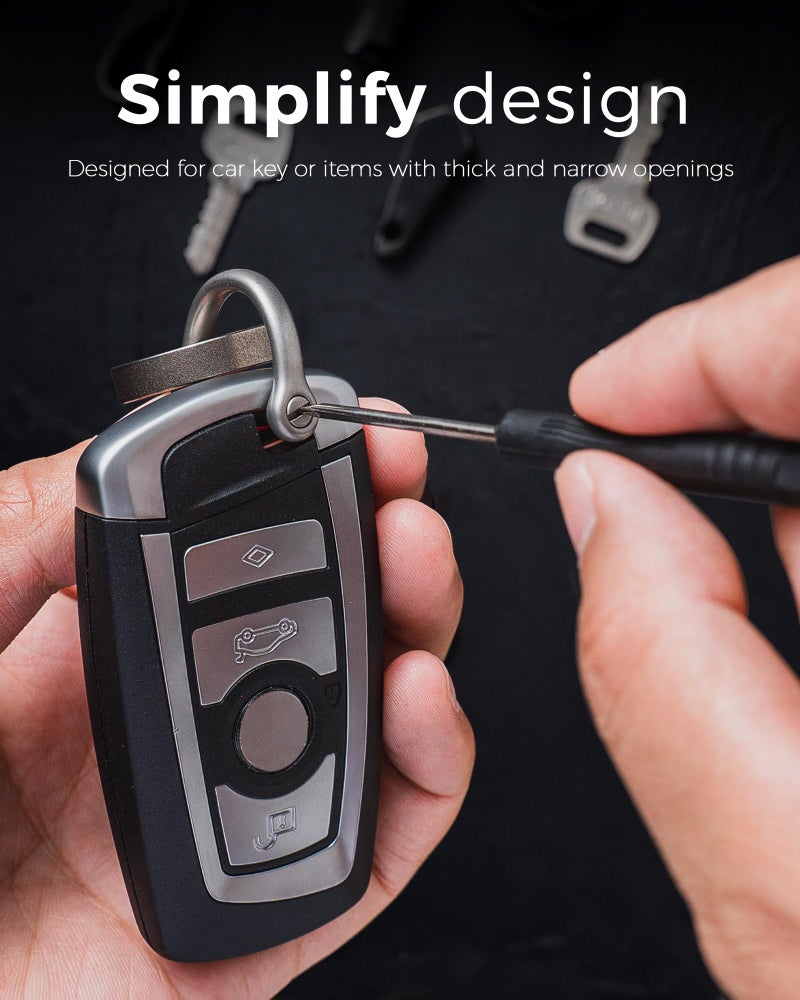 FEGVE Titanium Key Chain Clip with Side-Pushing Key Ring & 2/3inch D Ring for Car Fob Keys - Grey - Image 4
