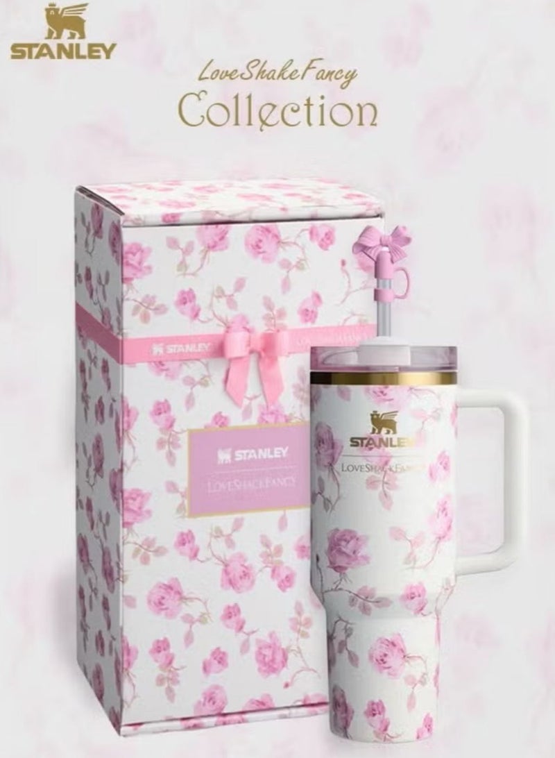 Stanley Stanley x LoveShackFancy Quencher 40OZ Ribbon Rosa,Presented in Elegant Gift-Ready Packaging - Image 1