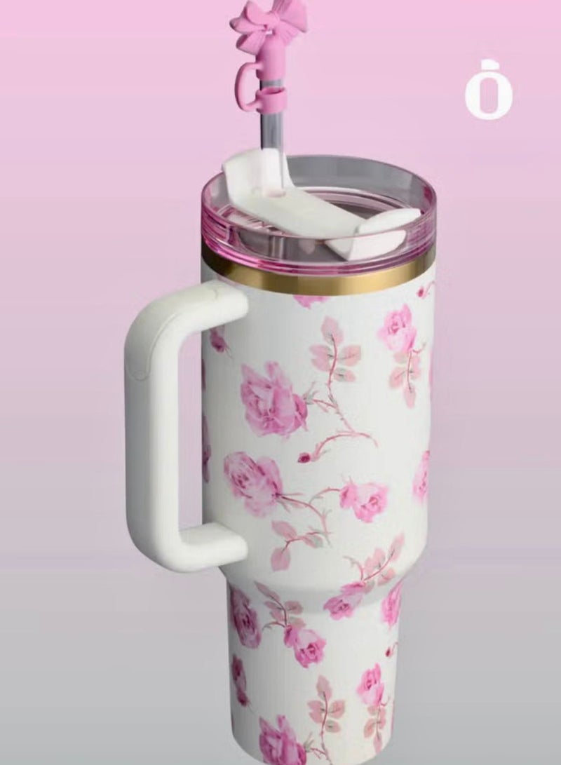 Stanley Stanley x LoveShackFancy Quencher 40OZ Ribbon Rosa,Presented in Elegant Gift-Ready Packaging - Image 3